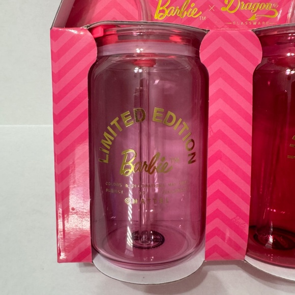 Barbie Limited Edition x Dragon Set of 2 Pink Glass Tumblers - Picture 4 of 7